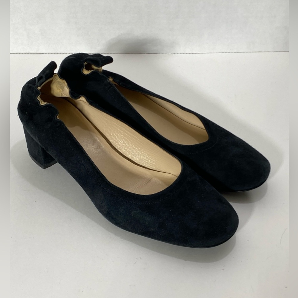 Everlane THE DAY HEEL BLACK SUEDE PUMPS Shoes Size 8.5 US VGC Made in Italy